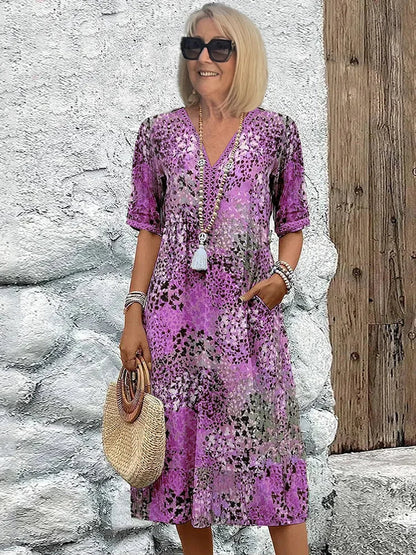 Women's Lightweight Midi Dress with V-Neck Design for Summer