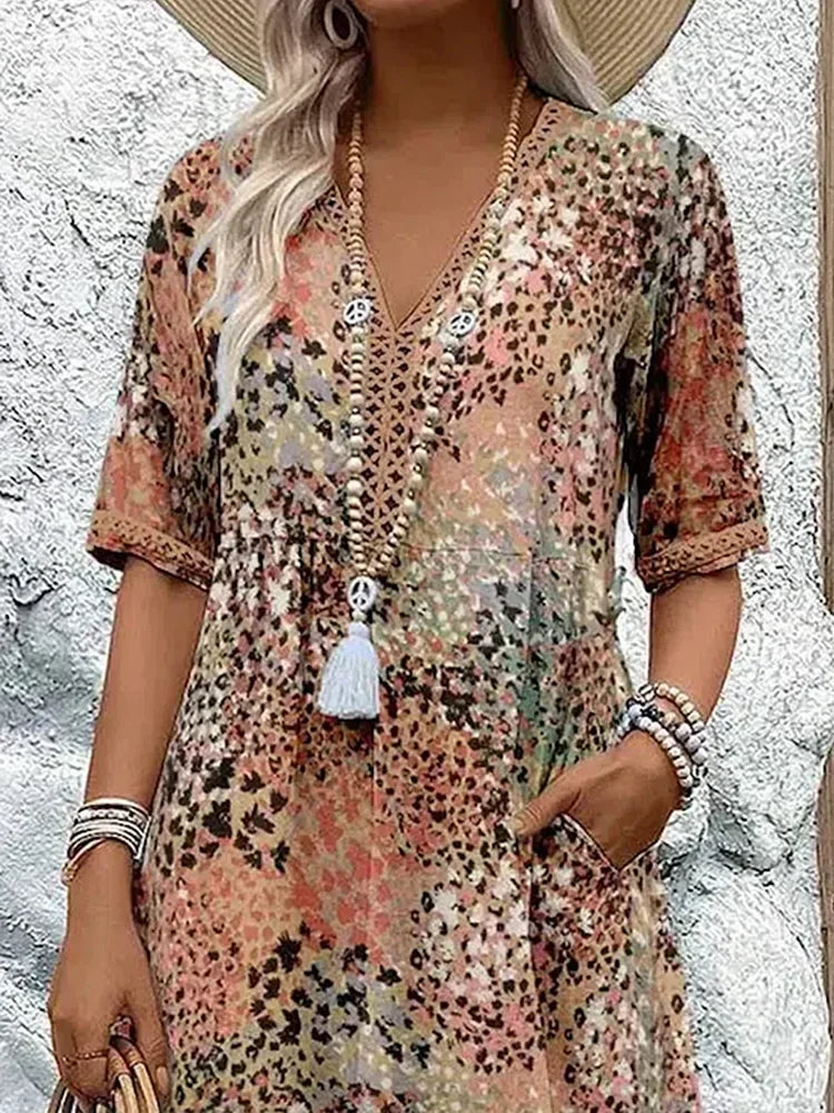 Women's Lightweight Midi Dress with V-Neck Design for Summer