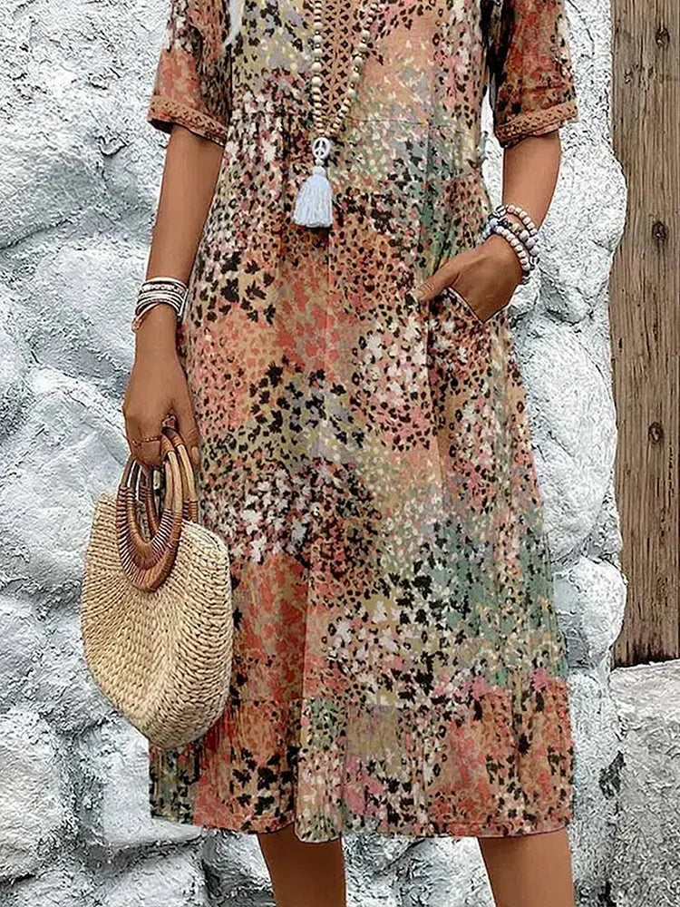Women's Lightweight Midi Dress with V-Neck Design for Summer