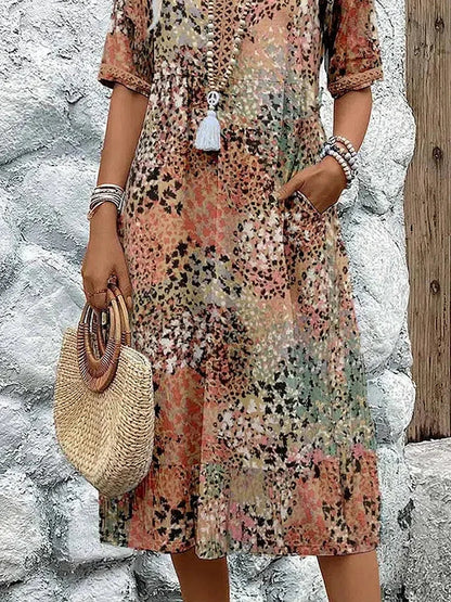 Women's Lightweight Midi Dress with V-Neck Design for Summer