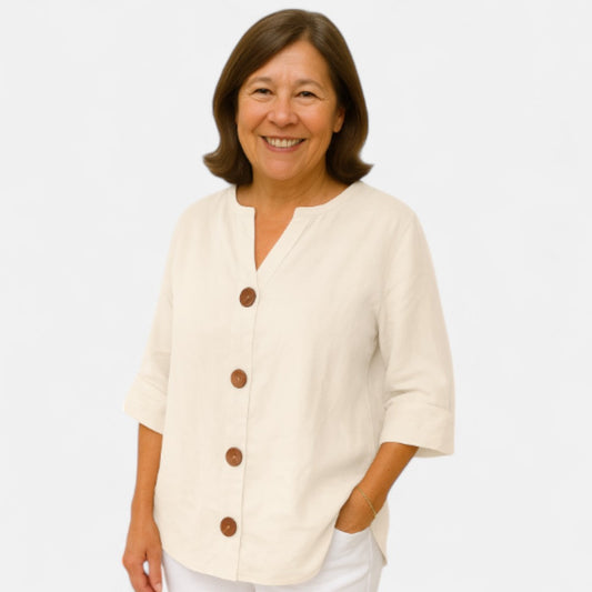 Women's Loose-Fit Blouse with ¾ Sleeves - Comfortable Summer Tops for Women