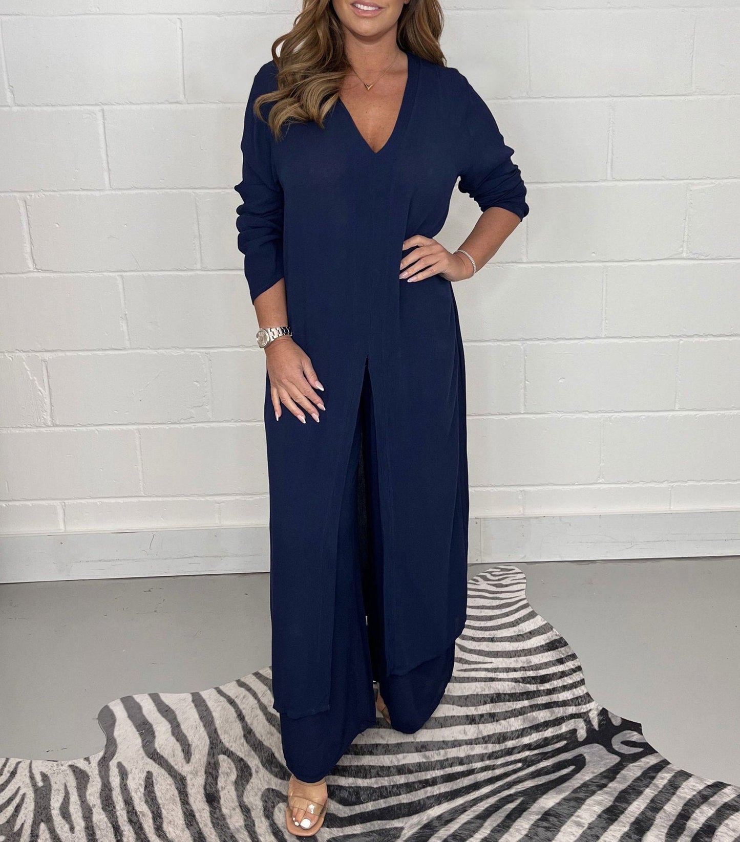 Women's Loungewear Set with Wide-Leg Pants and Long Blouse