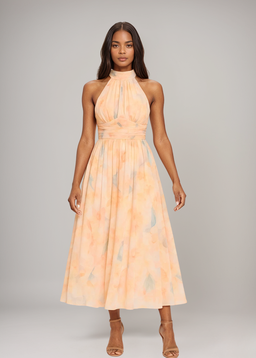 Women's Maxi Dress with Open-Shoulder Halter Design for Summer Occasions