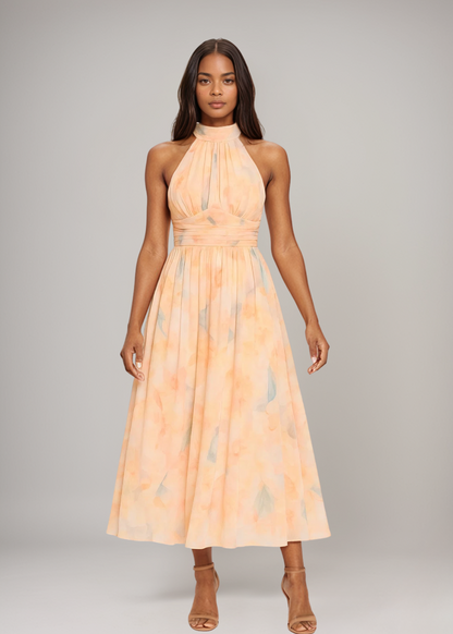 Women's Maxi Dress with Open-Shoulder Halter Design for Summer Occasions