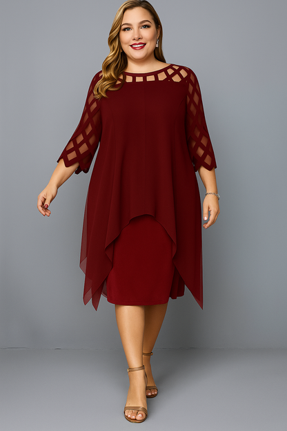 Women's Midi Chiffon Overlay Dress with Lace Sleeves for Summer and Cocktail Events