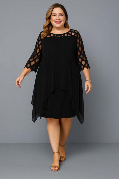 Women's Midi Chiffon Overlay Dress with Lace Sleeves for Summer and Cocktail Events