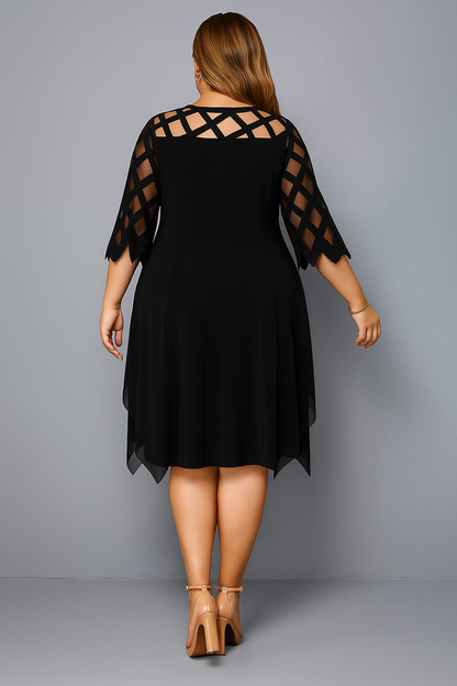Women's Midi Chiffon Overlay Dress with Lace Sleeves for Summer and Cocktail Events