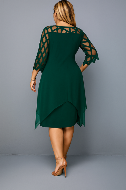 Women's Midi Chiffon Overlay Dress with Lace Sleeves for Summer and Cocktail Events