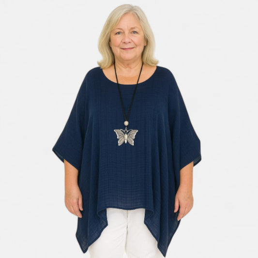 Women's Oversized Blouse with Asymmetrical Cut and ¾ Sleeves