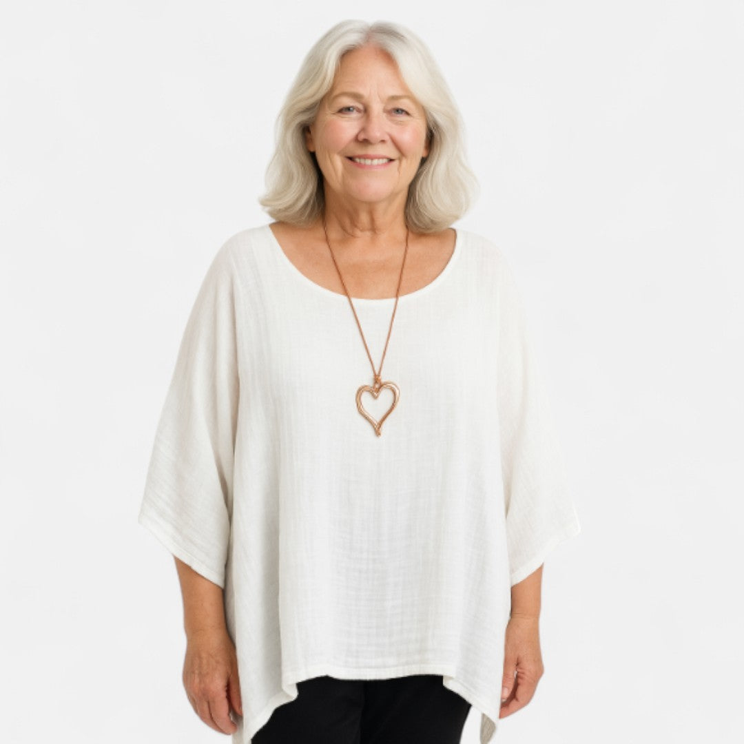 Women's Oversized Blouse with Asymmetrical Cut and ¾ Sleeves