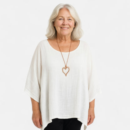 Women's Oversized Blouse with Asymmetrical Cut and ¾ Sleeves