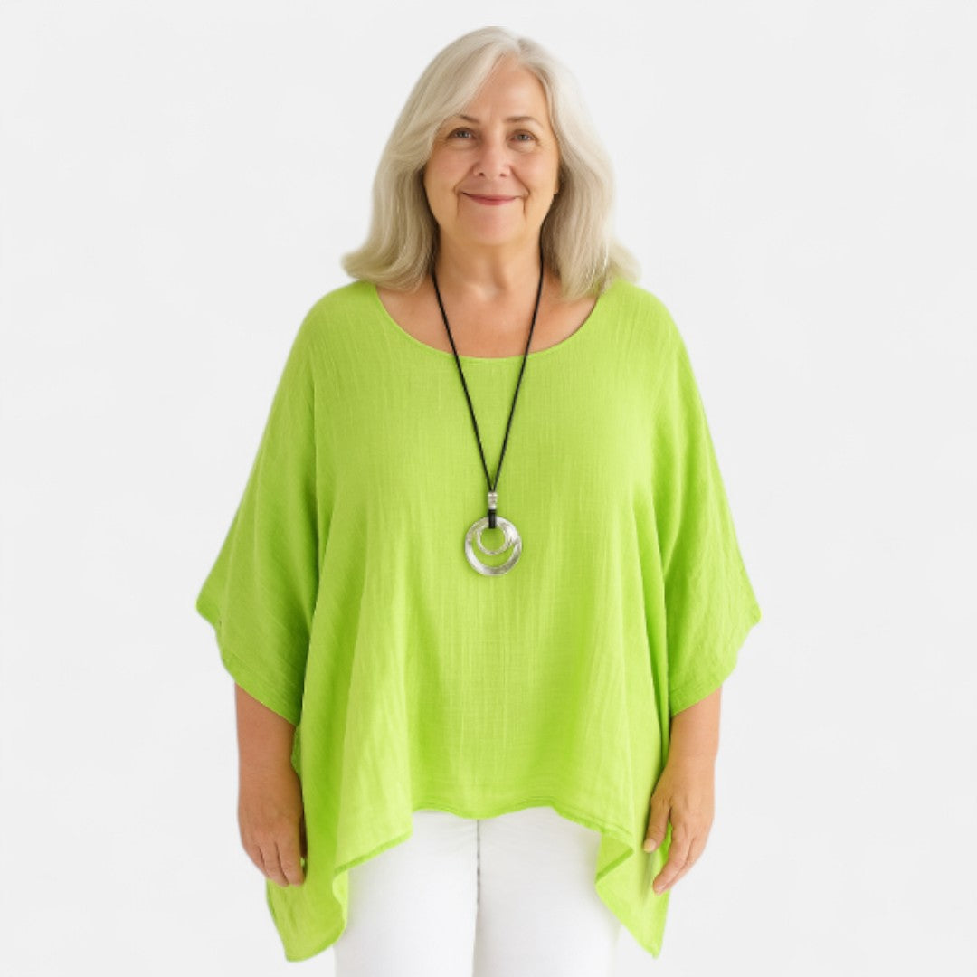 Women's Oversized Blouse with Asymmetrical Cut and ¾ Sleeves