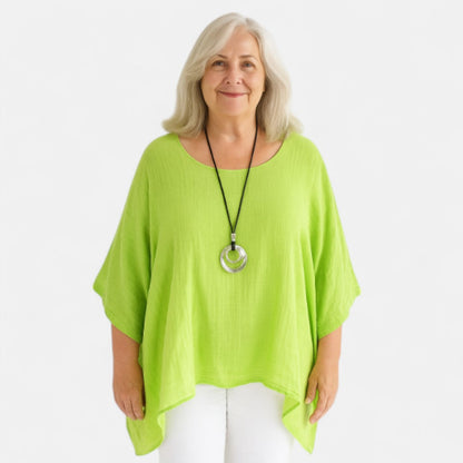 Women's Oversized Blouse with Asymmetrical Cut and ¾ Sleeves