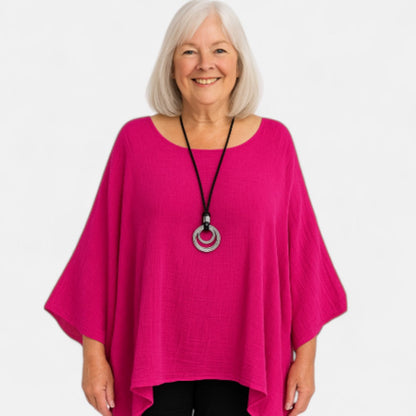 Women's Oversized Blouse with Asymmetrical Cut and ¾ Sleeves