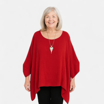 Women's Oversized Blouse with Asymmetrical Cut and ¾ Sleeves