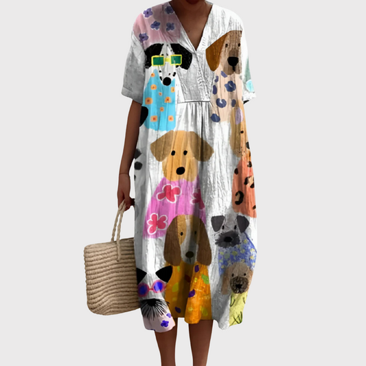 Women's Playful Midi Dress with Dog Print