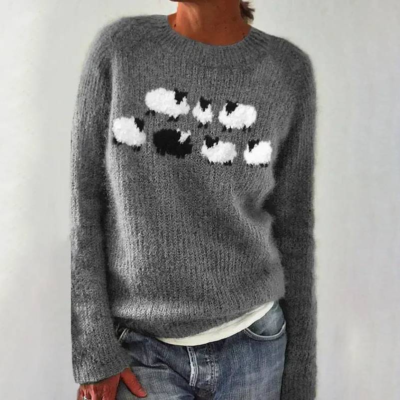 Women's Playful Sheep Sweater with Cozy Knit Design