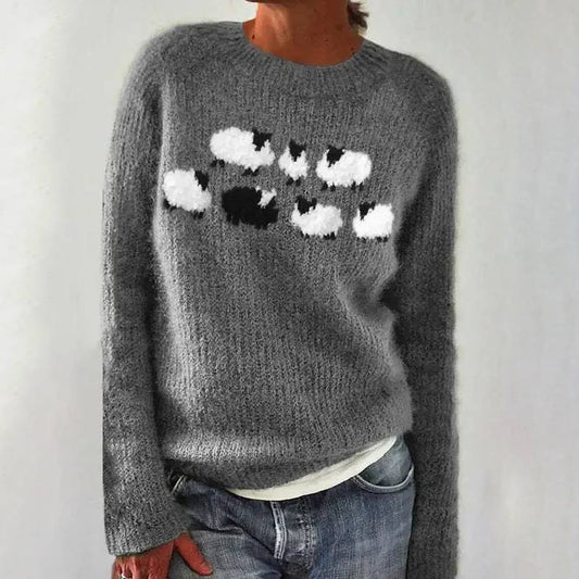 Women's Playful Sheep Sweater with Cozy Knit Design