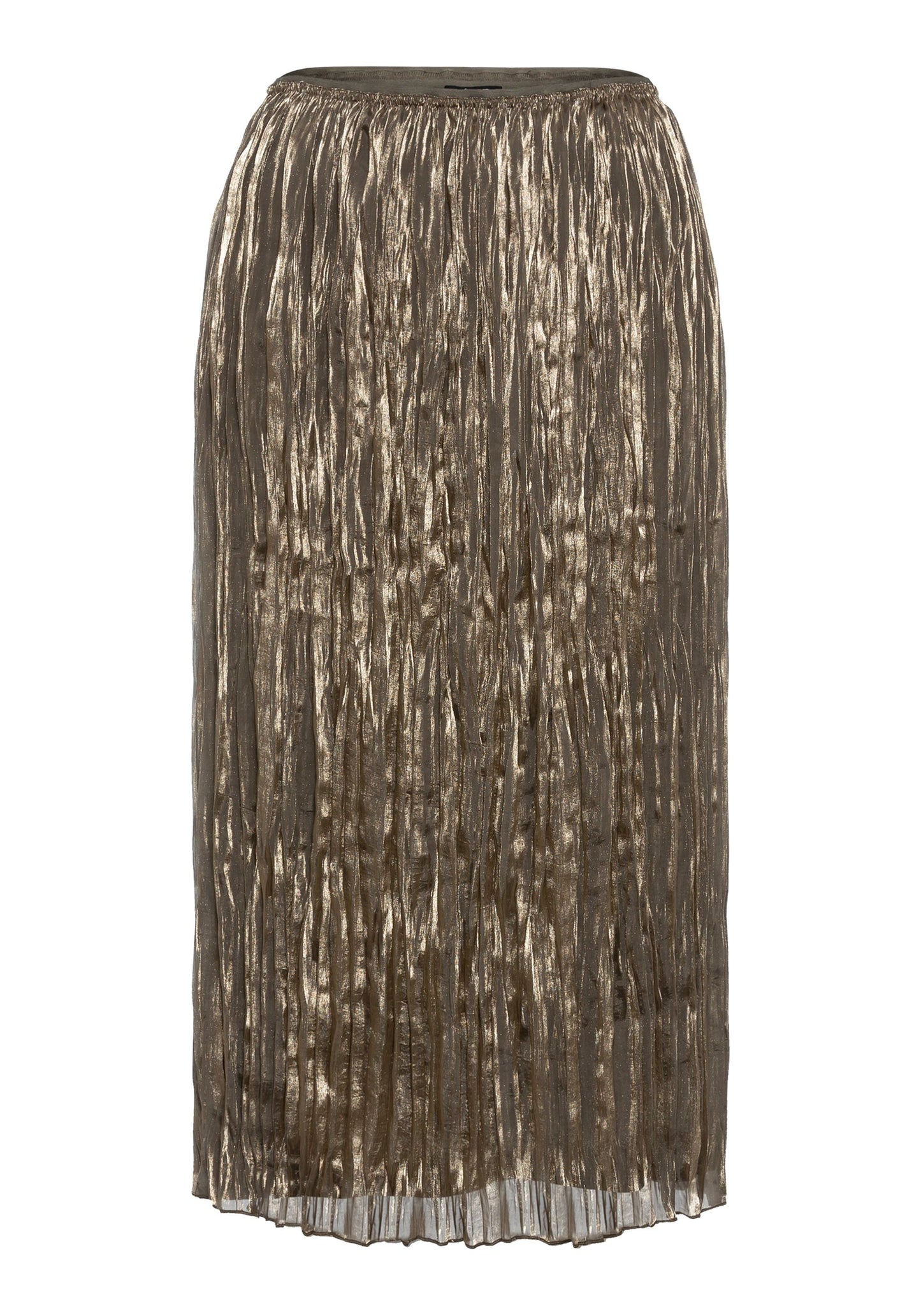 Women's Pleated Midi Skirt with Pull-On Waistband and Unique Crinkle Design