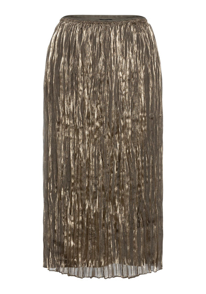 Women's Pleated Midi Skirt with Pull-On Waistband and Unique Crinkle Design