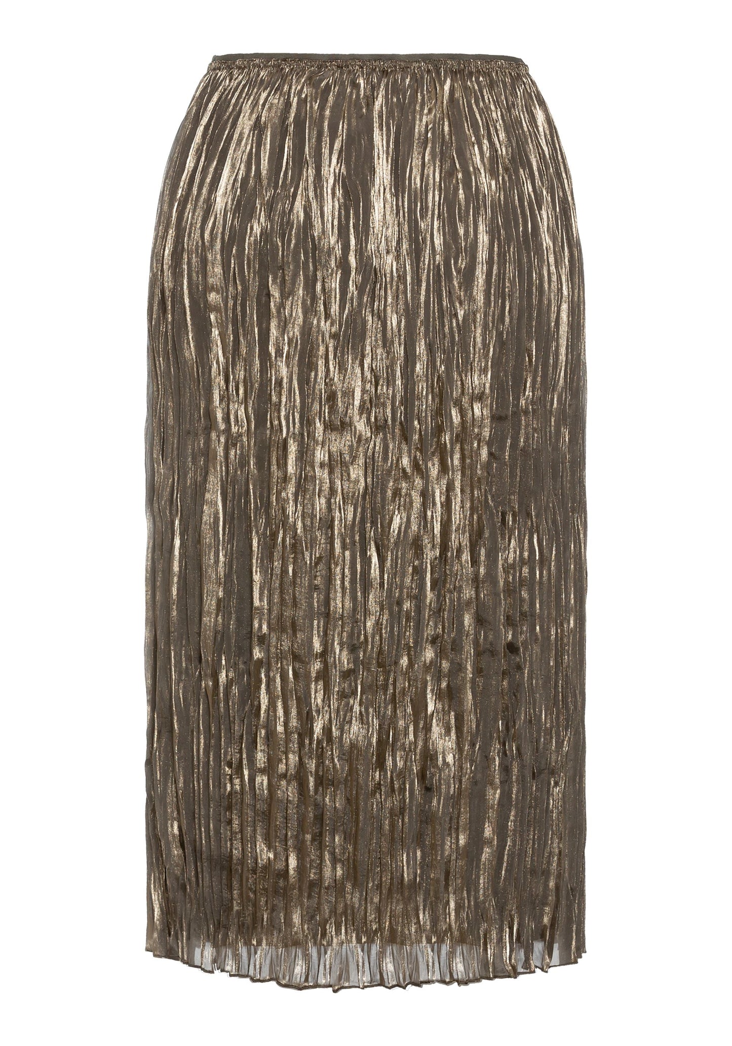 Women's Pleated Midi Skirt with Pull-On Waistband and Unique Crinkle Design