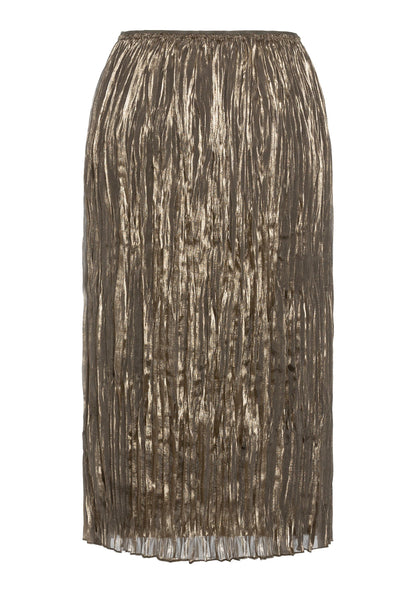 Women's Pleated Midi Skirt with Pull-On Waistband and Unique Crinkle Design