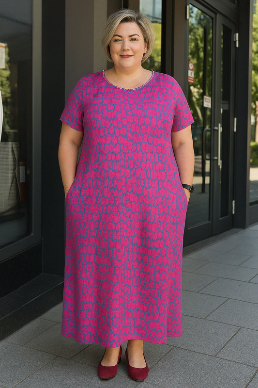 Women's Relaxed A-Line Dress with Tummy Coverage and Pockets