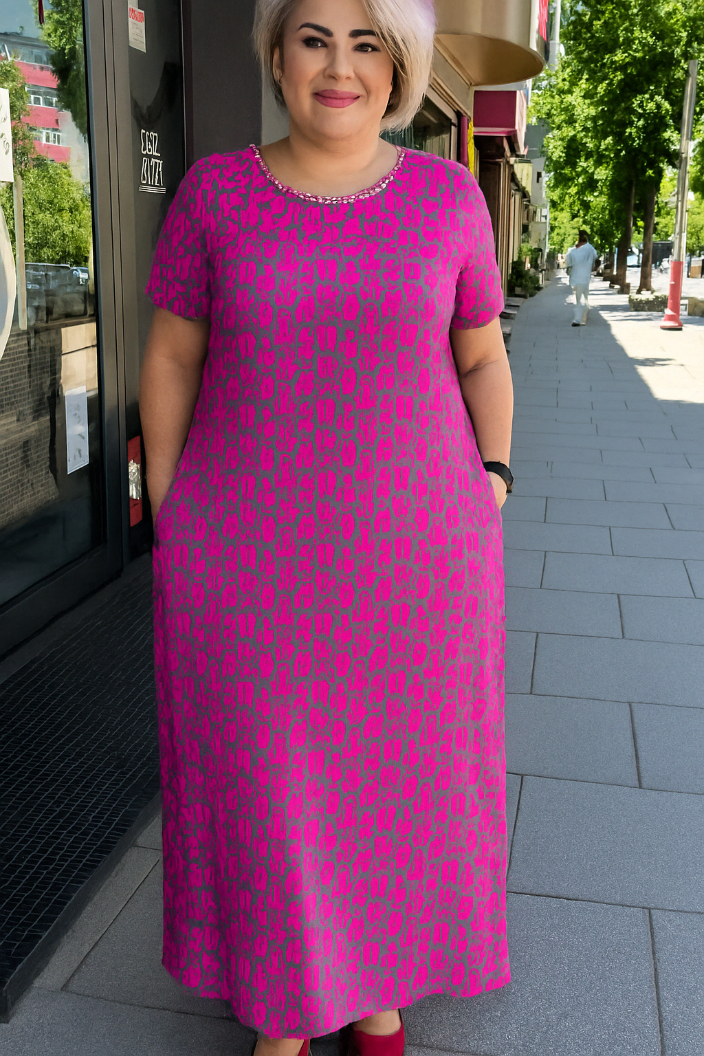 Women's Relaxed A-Line Dress with Tummy Coverage and Pockets