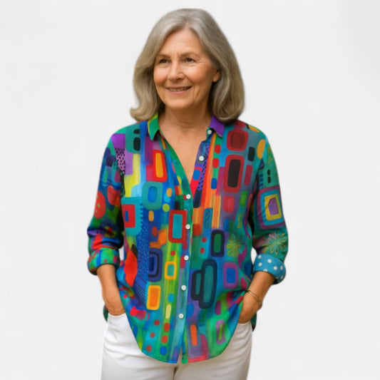 Women's Relaxed Blouse with Bold Artistic Design