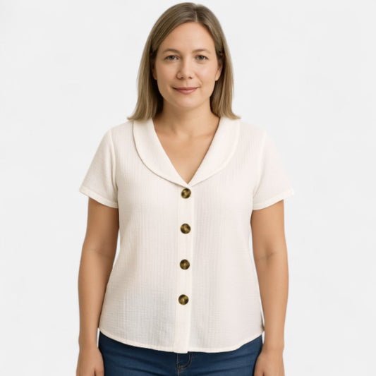 Women's Relaxed Blouse with Button Detail - Summer Tops for Women