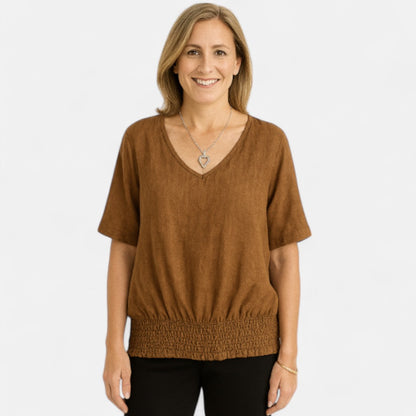 Women's Relaxed Boho Top with Soft V Neckline for Casual Outings