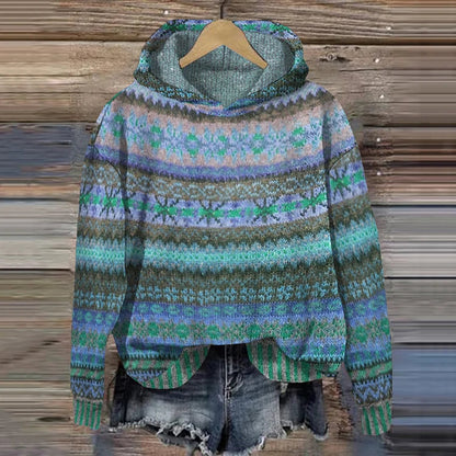 Women's Relaxed Ethnic Pattern Sweater with Intricate Motifs