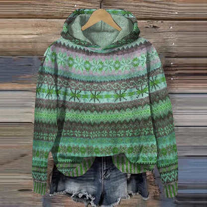 Women's Relaxed Ethnic Pattern Sweater with Intricate Motifs