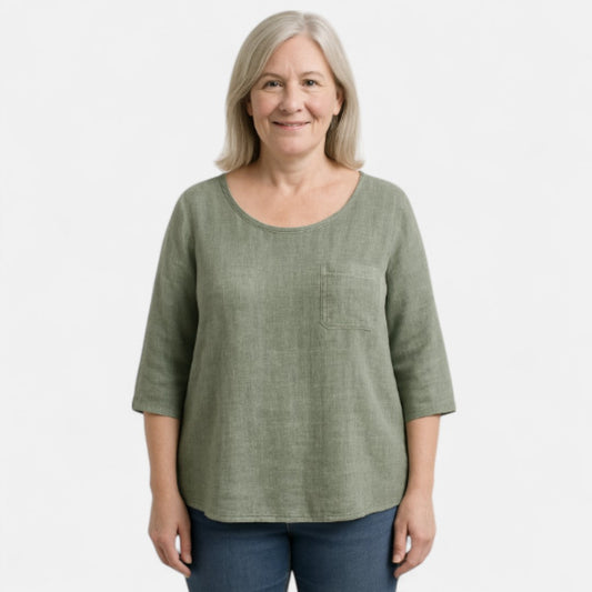 Women's Relaxed Fit Blouse with Rounded Neckline - Casual Summer Top for Women