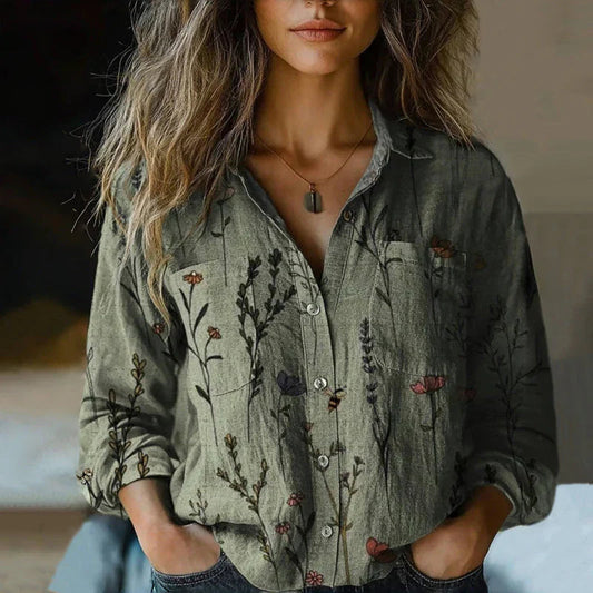Women's Relaxed Fit Blouse with Vintage Prints