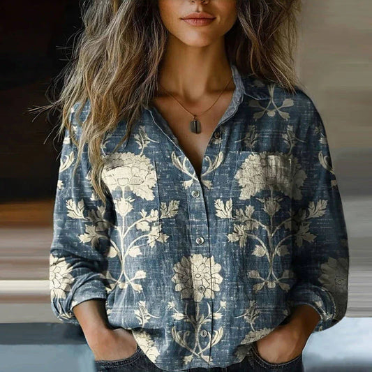 Women's Relaxed Fit Bohemian Blouse with Artistic Prints