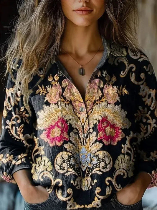 Women's Relaxed Fit Bohemian Blouse with Artistic Prints