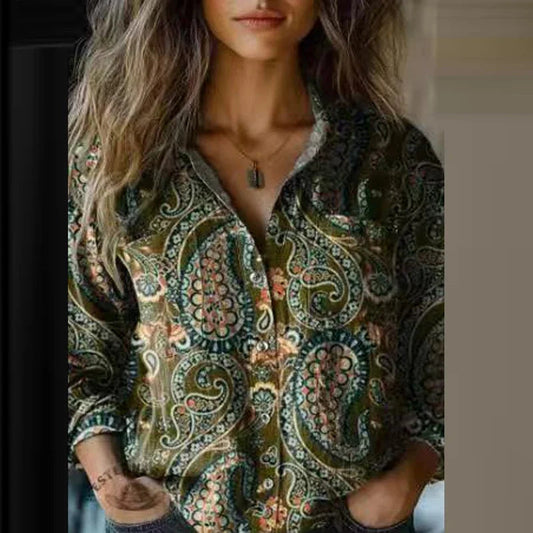 Women's Relaxed Fit Bohemian Blouse with Artistic Prints