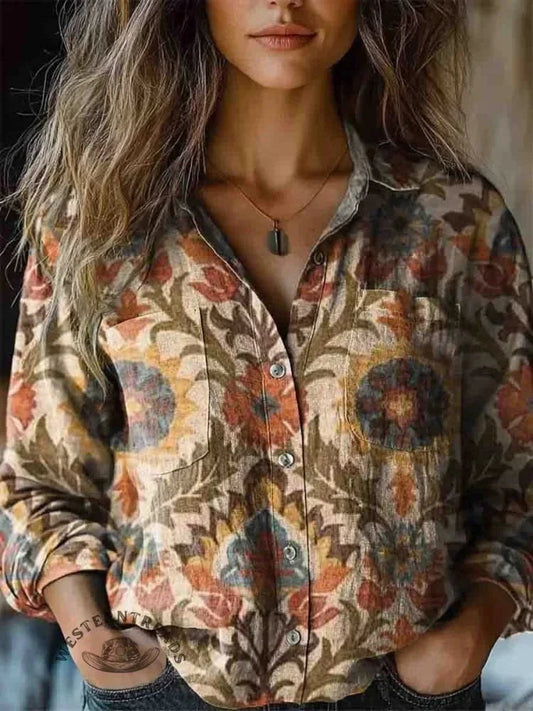 Women's Relaxed Fit Bohemian Blouse with Artistic Prints