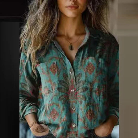 Women's Relaxed Fit Bohemian Blouse with Artistic Prints