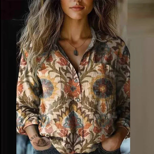 Women's Relaxed Fit Bohemian Blouse with Artistic Prints