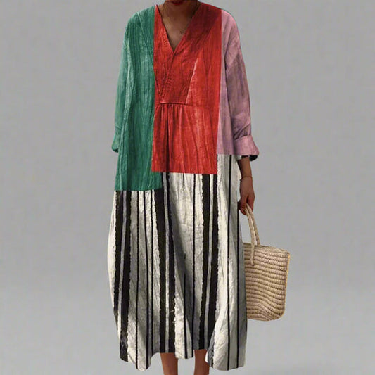 Women's Relaxed Fit Dress with Abstract Prints and V-Neckline
