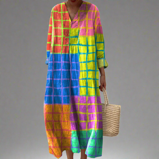 Women's Relaxed Fit Dress with Abstract Prints and V-Neckline