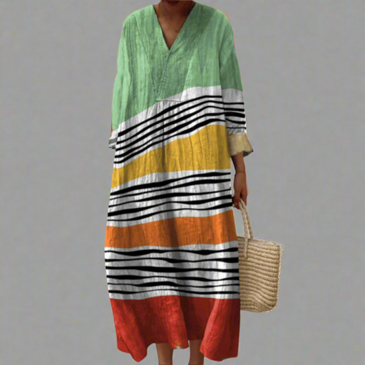 Women's Relaxed Fit Dress with Abstract Prints and V-Neckline