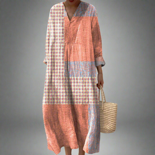Women's Relaxed Fit Dress with Abstract Prints and V-Neckline