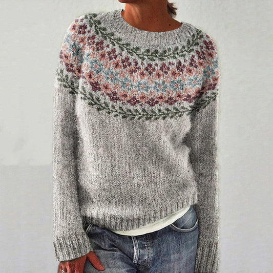 Women's Relaxed Fit Oversized Sweater with Bold Retro Pattern