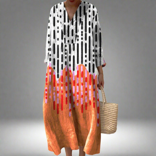Women's Relaxed Fit Summer Dress with V-Neckline and Abstract Print