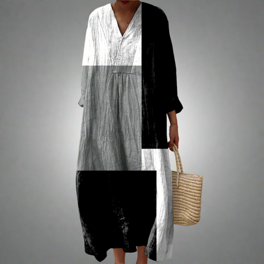 Women's Relaxed Fit V-Neck Dress with Abstract Prints