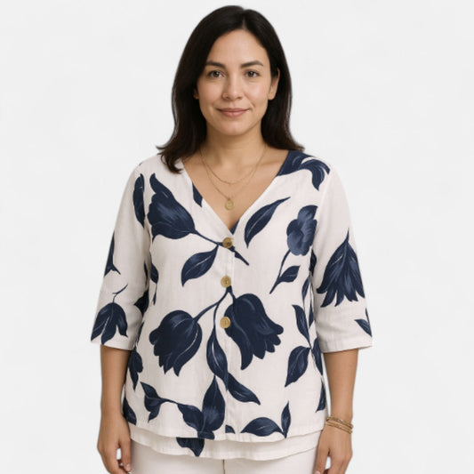 Women's Relaxed Floral Blouse with Button-Down Front for Summer