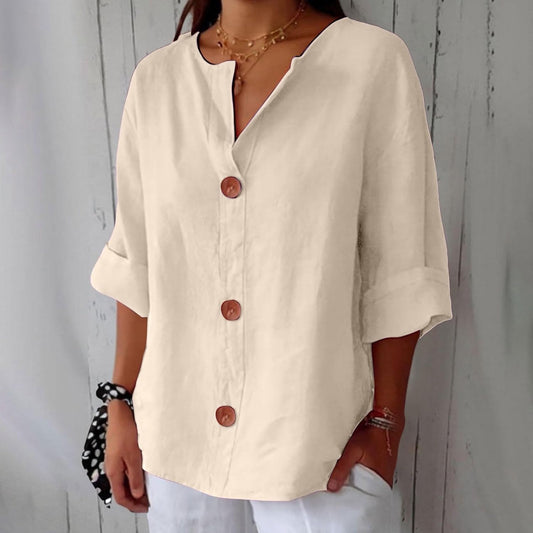 Women's Relaxed Linen Shirt with Versatile Design for Casual Occasions